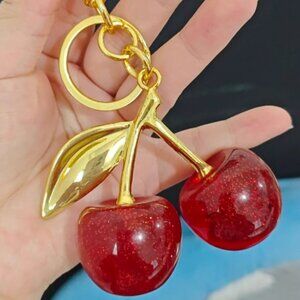 New! Popular!! Hot! Gorgeous sparkle Large Red & Gold Cherries bag charm clip
